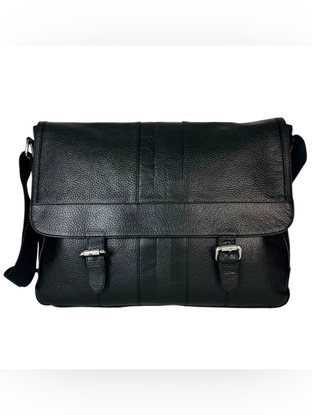 Cole Haan Black Pebbled Leather Laptop Messenger Briefcase Work Bag